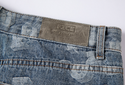 F2CE LOGO Full Of Printed Embroidered Letters Jacquard Denim Jeans Pants