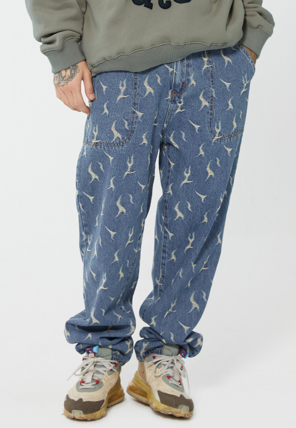 F2CE Lightning Flame Washed Jacquard Denim Jeans Pants | Face 3 Face