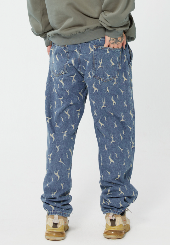 F2CE Lightning Flame Washed Jacquard Denim Jeans Pants | Face 3 Face