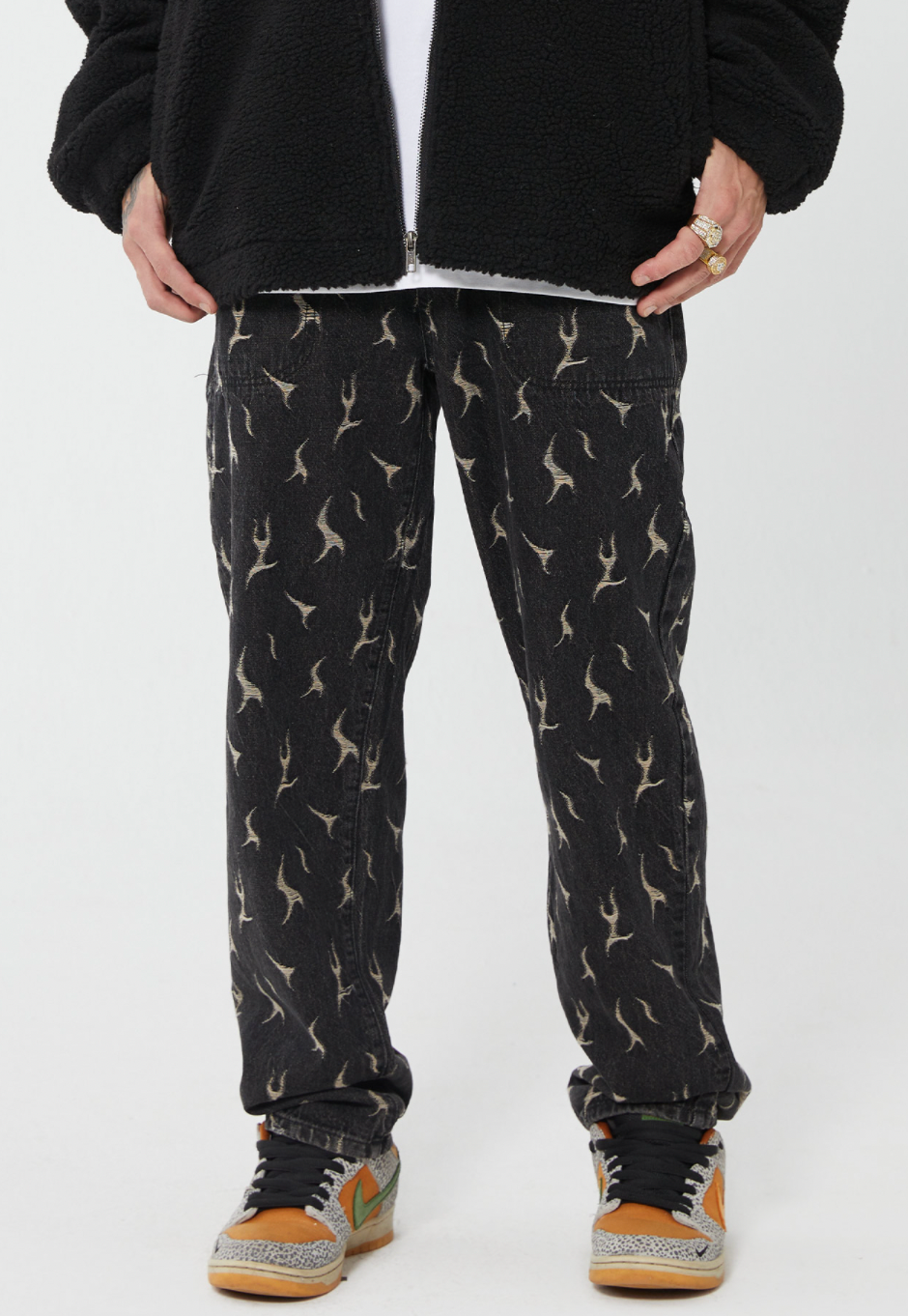 F2CE Lightning Flame Washed Jacquard Denim Jeans Pants | Face 3 Face