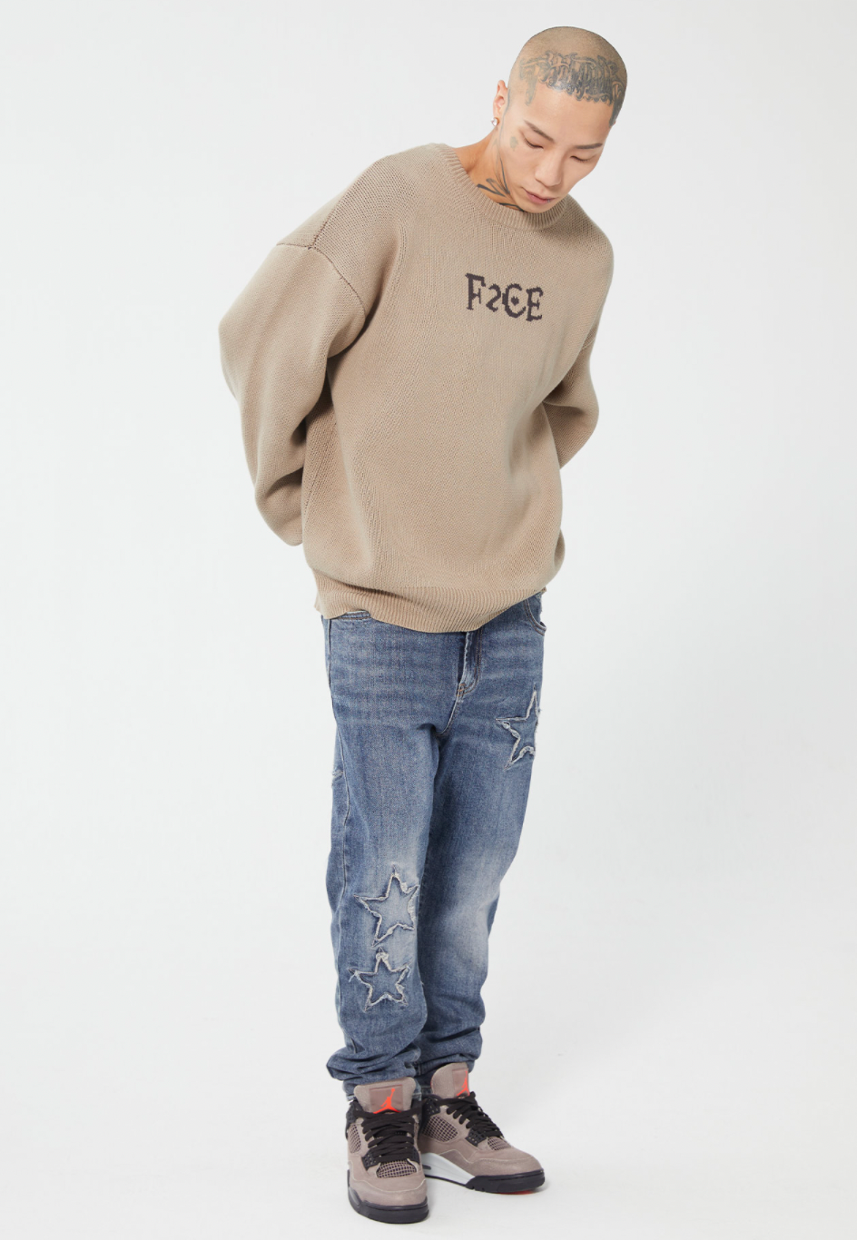 F2CE Pentagram Embroidery Piece Frayed Edges Denim Jeans Pants | Face 3 Face