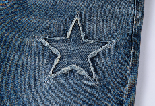 F2CE Pentagram Embroidery Piece Frayed Edges Denim Jeans Pants | Face 3 Face
