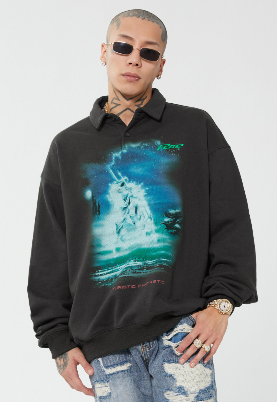 F2CE Retro Vintage Print Polo Sweatshirts | Face 3 Face