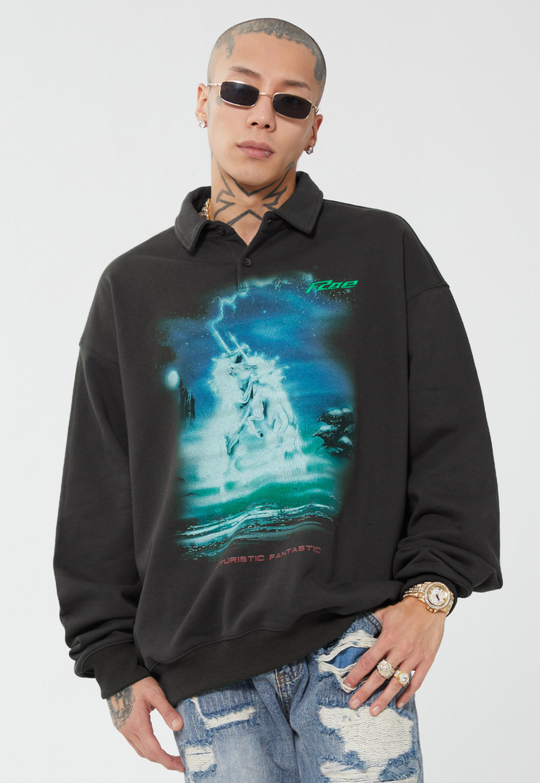 F2CE Retro Vintage Print Polo Sweatshirts | Face 3 Face