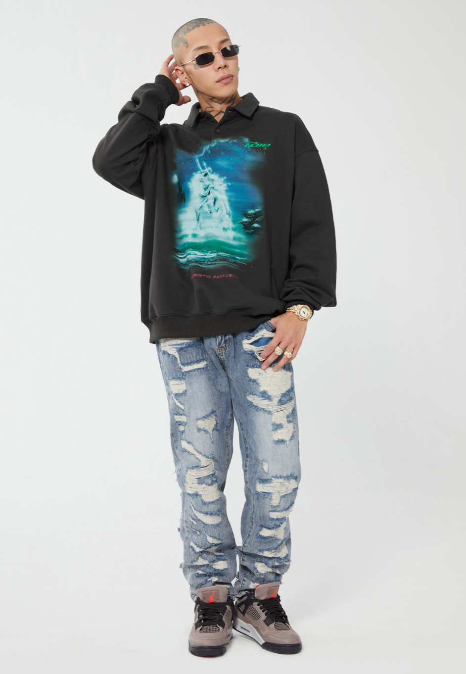 F2CE Retro Vintage Print Polo Sweatshirts | Face 3 Face