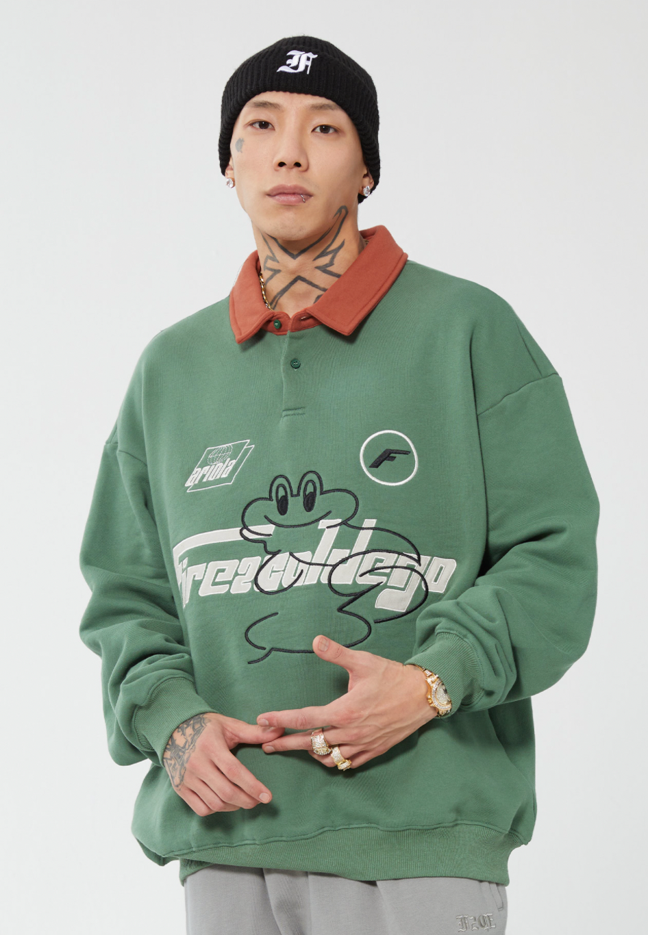 F2CE Fire 2 Cold Ego LOGO Vintage Print Polo Sweatshirts | Face 3 Face