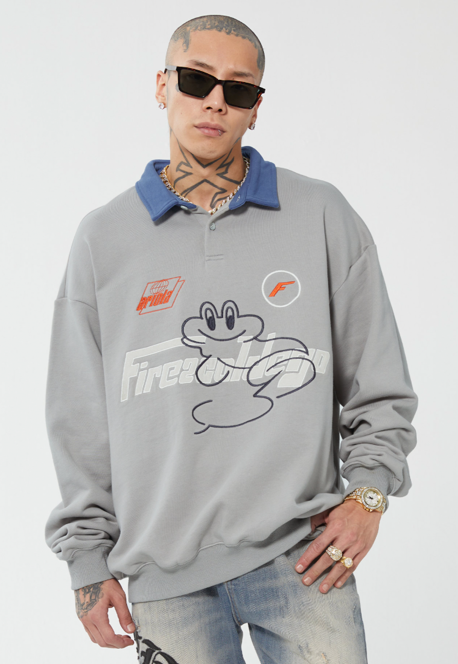F2CE Fire 2 Cold Ego LOGO Vintage Print Polo Sweatshirts | Face 3 Face