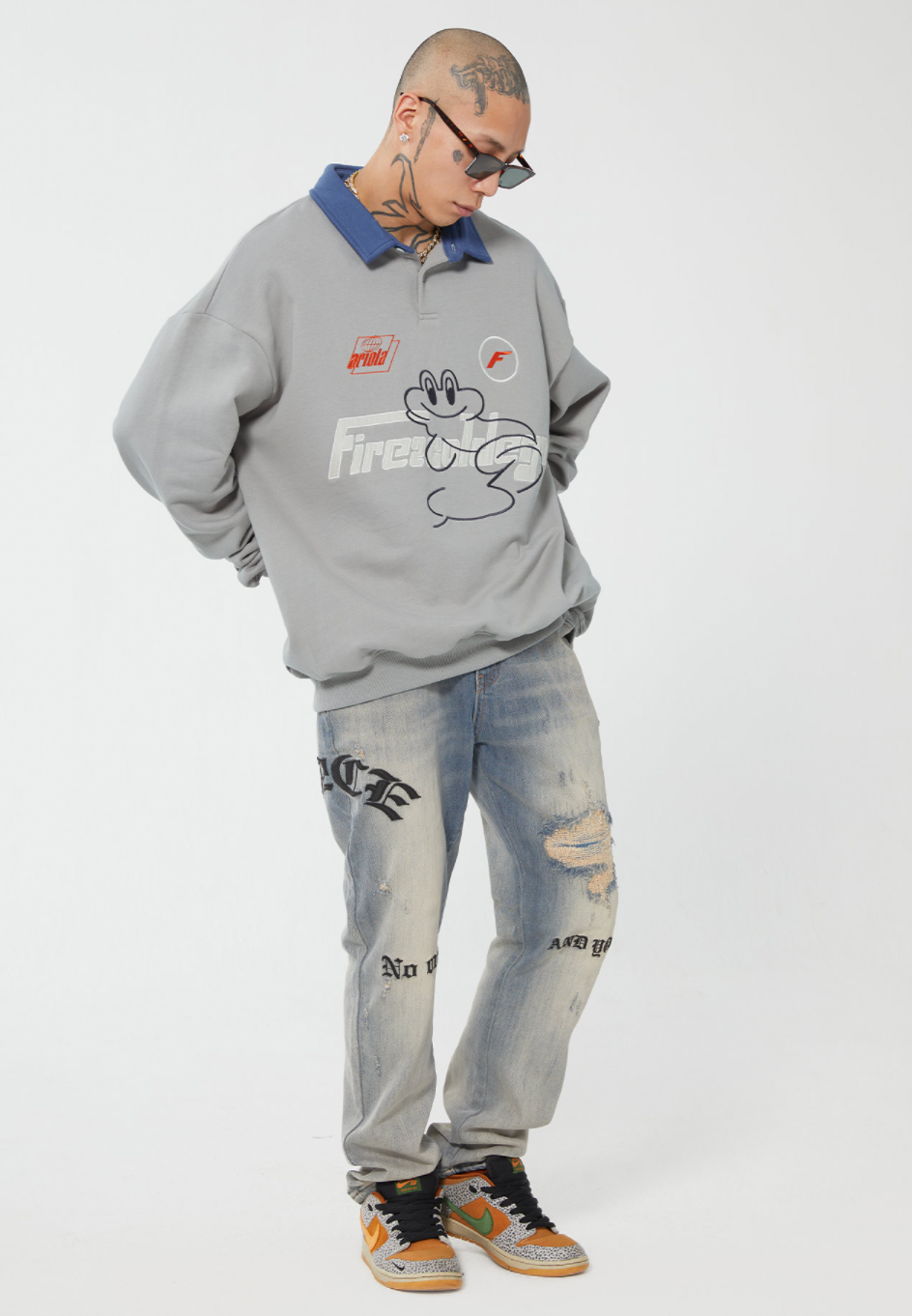 F2CE Fire 2 Cold Ego LOGO Vintage Print Polo Sweatshirts | Face 3 Face