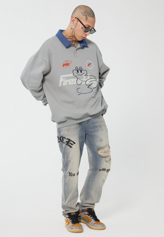 F2CE Fire 2 Cold Ego LOGO Vintage Print Polo Sweatshirts | Face 3 Face