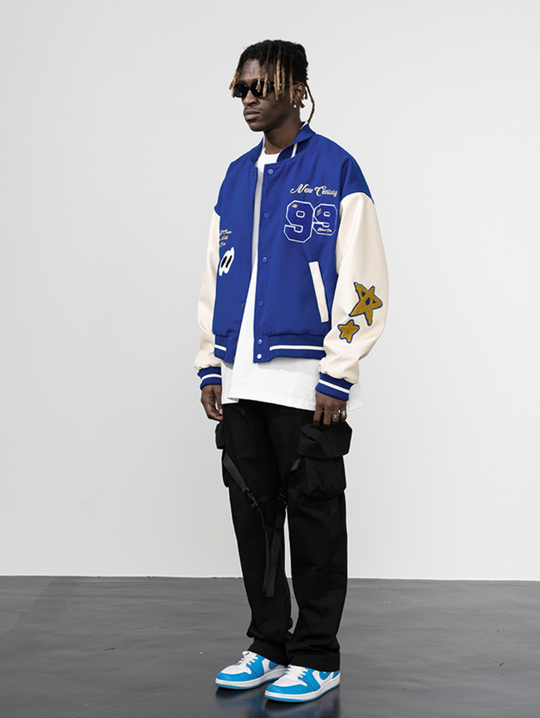 Harsh and Cruel Embroidered stars Clouds Varsity Jacket | Face 3 Face