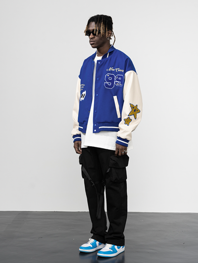 Harsh and Cruel Embroidered stars Clouds Varsity Jacket