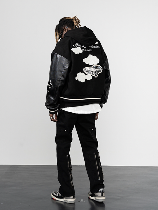 Harsh and Cruel Embroidered stars Clouds Varsity Jacket | Face 3 Face