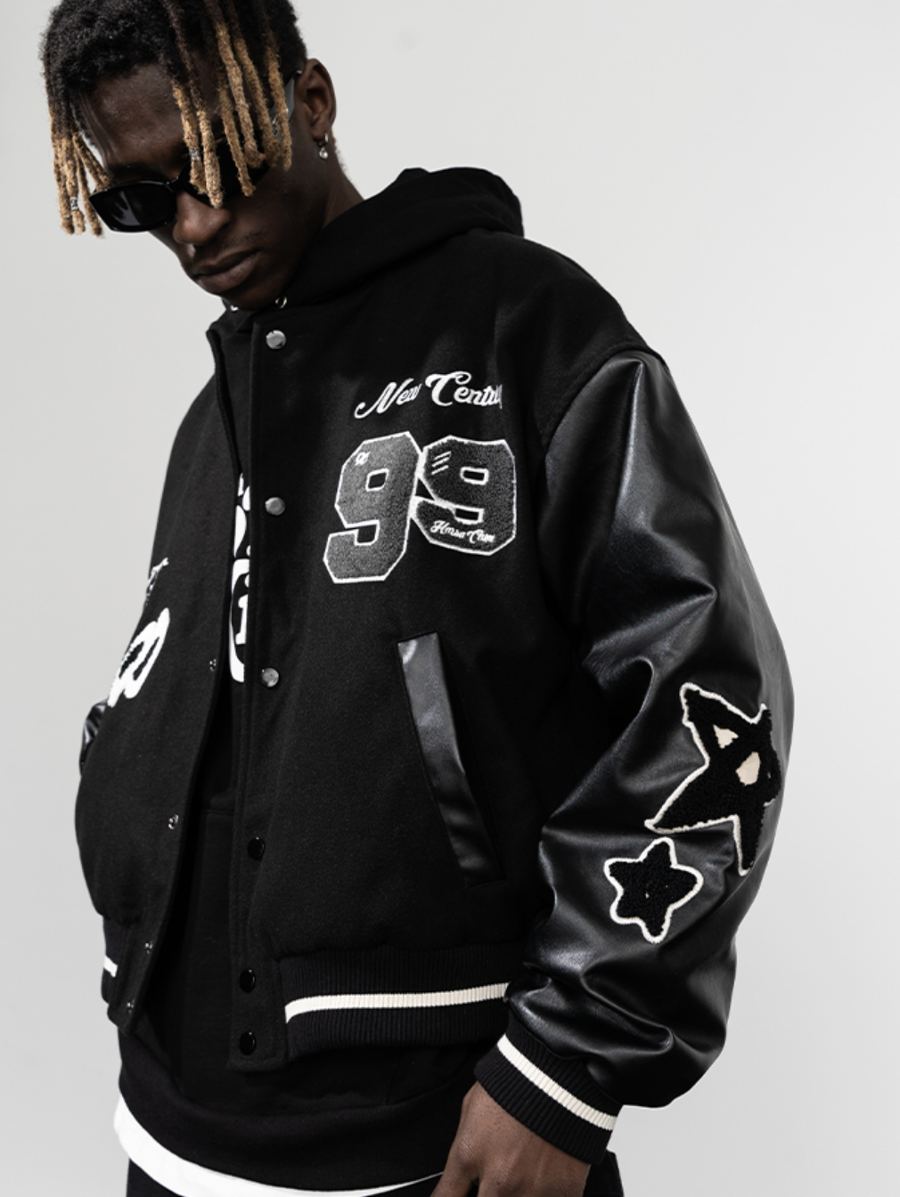 Harsh and Cruel Embroidered stars Clouds Varsity Jacket | Face 3 Face