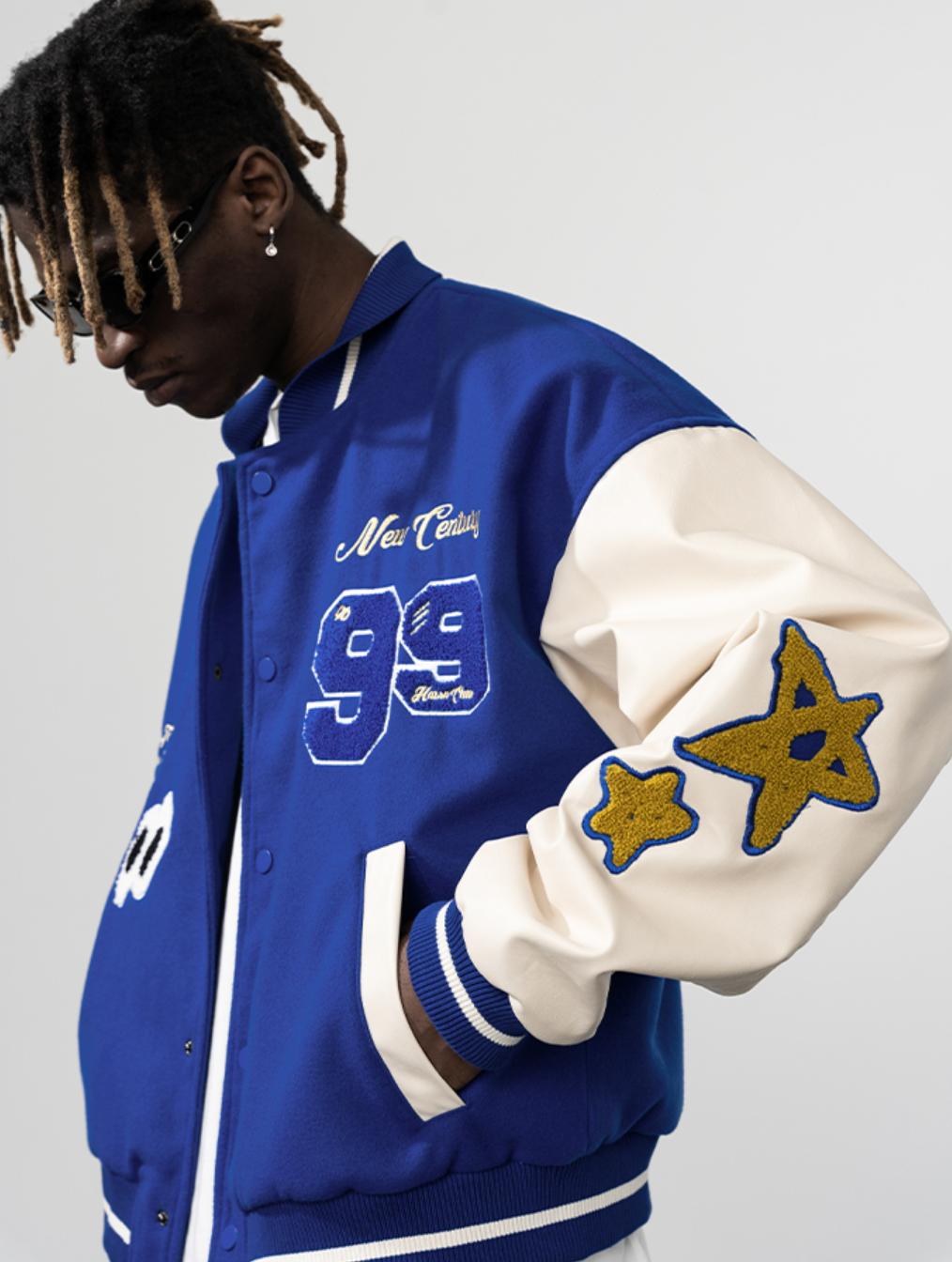 Harsh and Cruel Embroidered stars Clouds Varsity Jacket | Face 3 Face