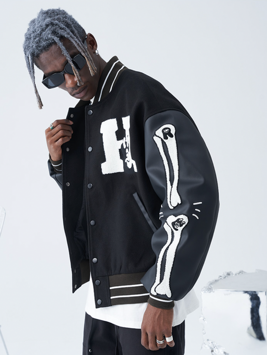 Harsh and Cruel Skeleton Bones Varsity Jacket | Face 3 Face