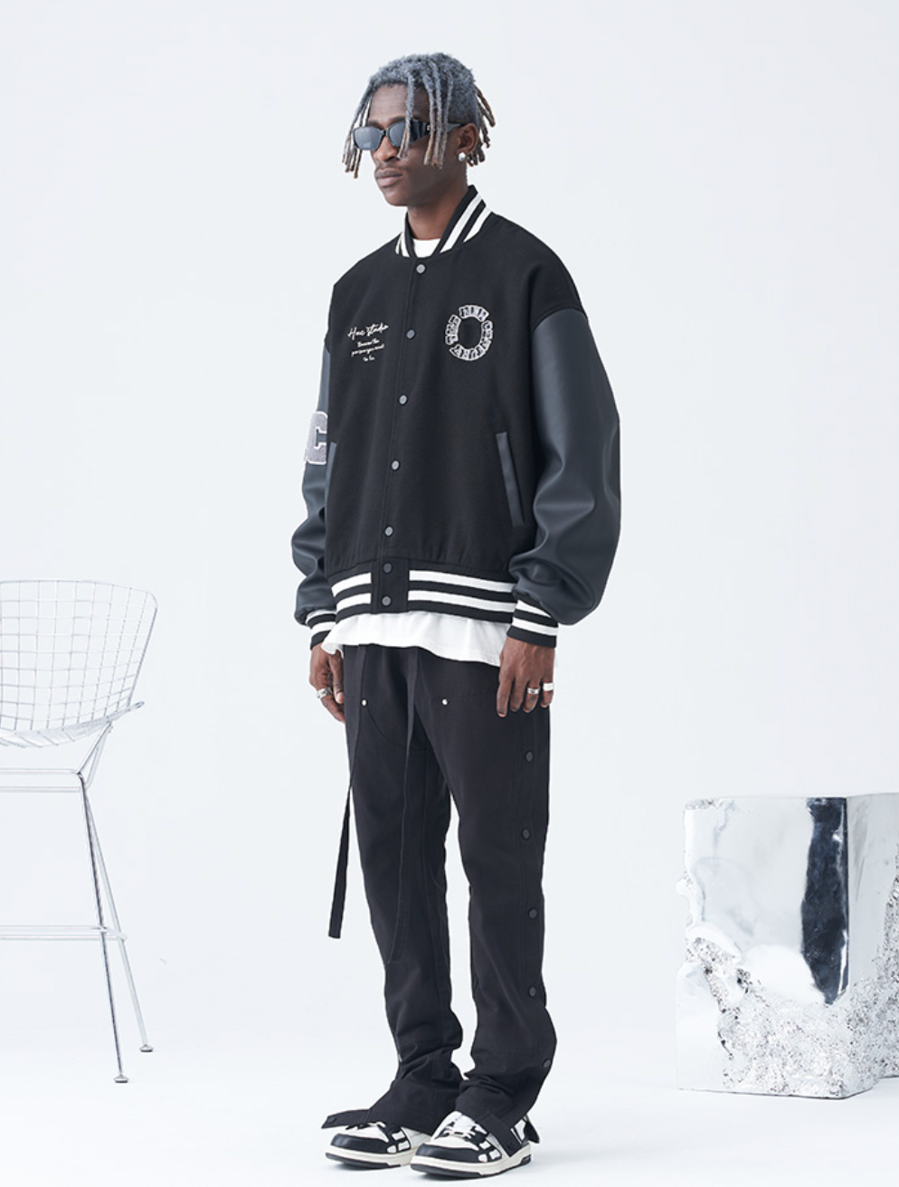 Harsh and Cruel 3D Ring Circular LOGO Embroidered Varsity Jacket | Face 3 Face