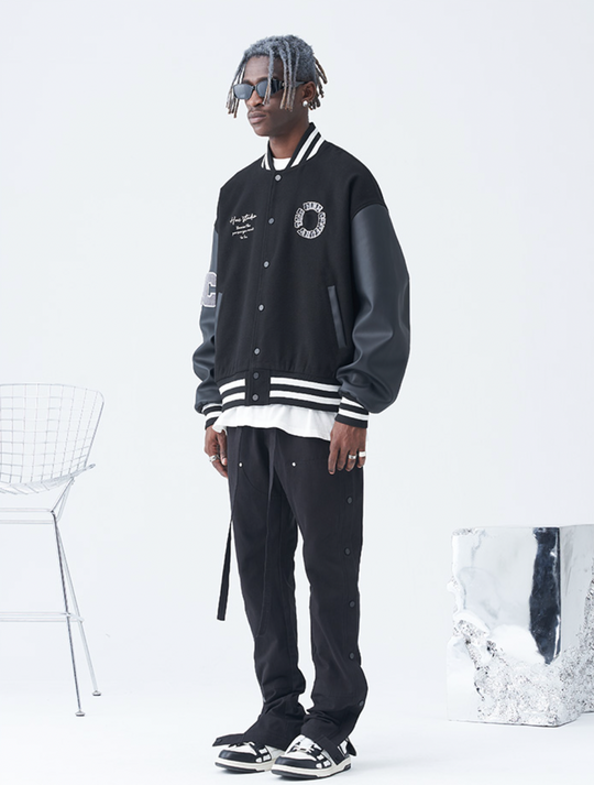 Harsh and Cruel 3D Ring Circular LOGO Embroidered Varsity Jacket | Face 3 Face