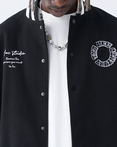 Harsh and Cruel 3D Ring Circular LOGO Embroidered Varsity Jacket | Face 3 Face