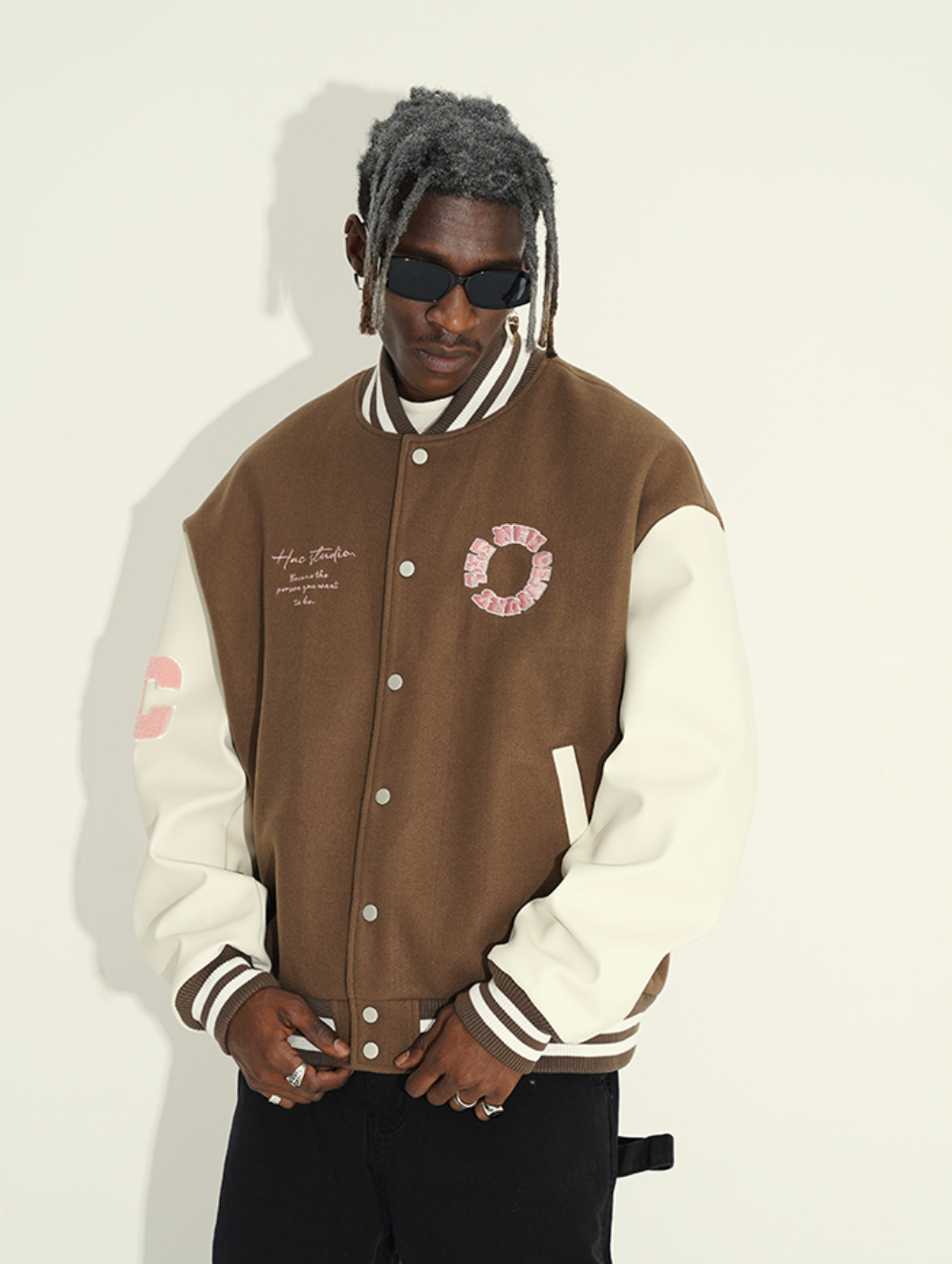 Harsh and Cruel 3D Ring Circular LOGO Embroidered Varsity Jacket | Face 3 Face