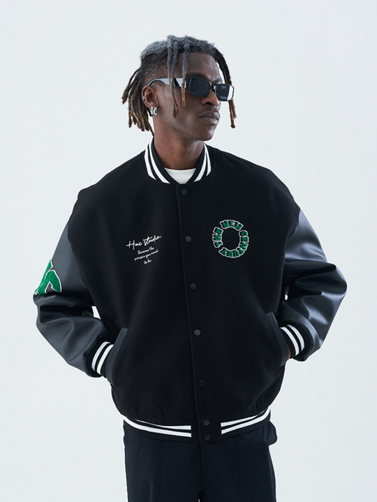 Harsh and Cruel 3D Ring Circular LOGO Embroidered Varsity Jacket | Face 3 Face