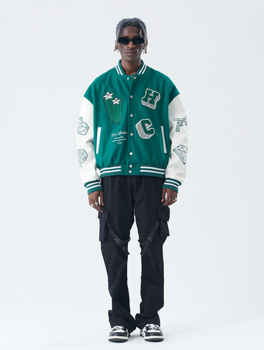 Harsh and Cruel Cross Angel Embroidered Varsity Jacket | Face 3 Face