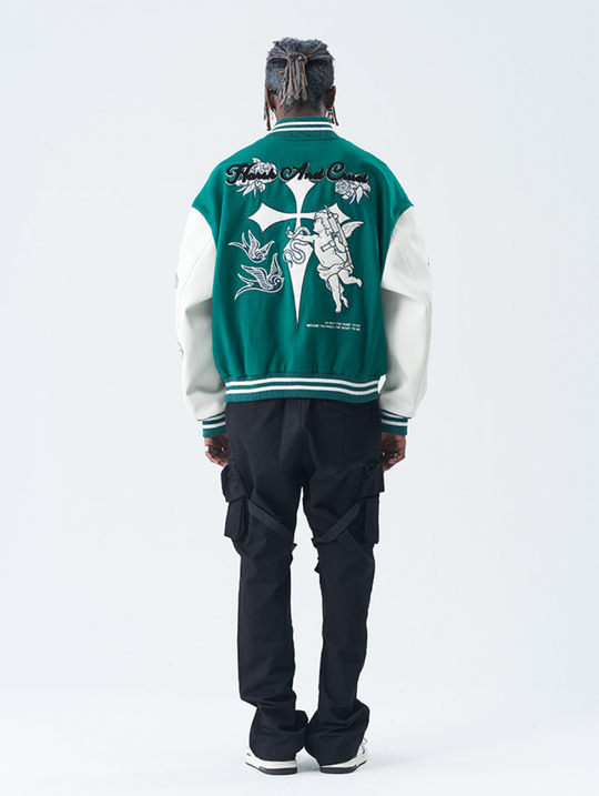 Harsh and Cruel Cross Angel Embroidered Varsity Jacket | Face 3 Face