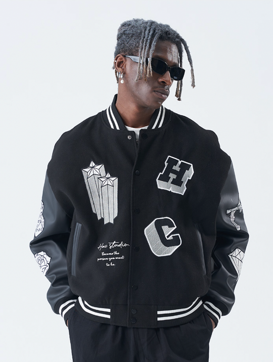 Harsh and Cruel Cross Angel Embroidered Varsity Jacket | Face 3 Face