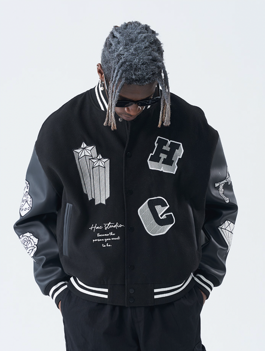 Harsh and Cruel Cross Angel Embroidered Varsity Jacket | Face 3 Face