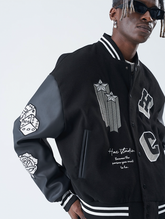 Harsh and Cruel Cross Angel Embroidered Varsity Jacket | Face 3 Face