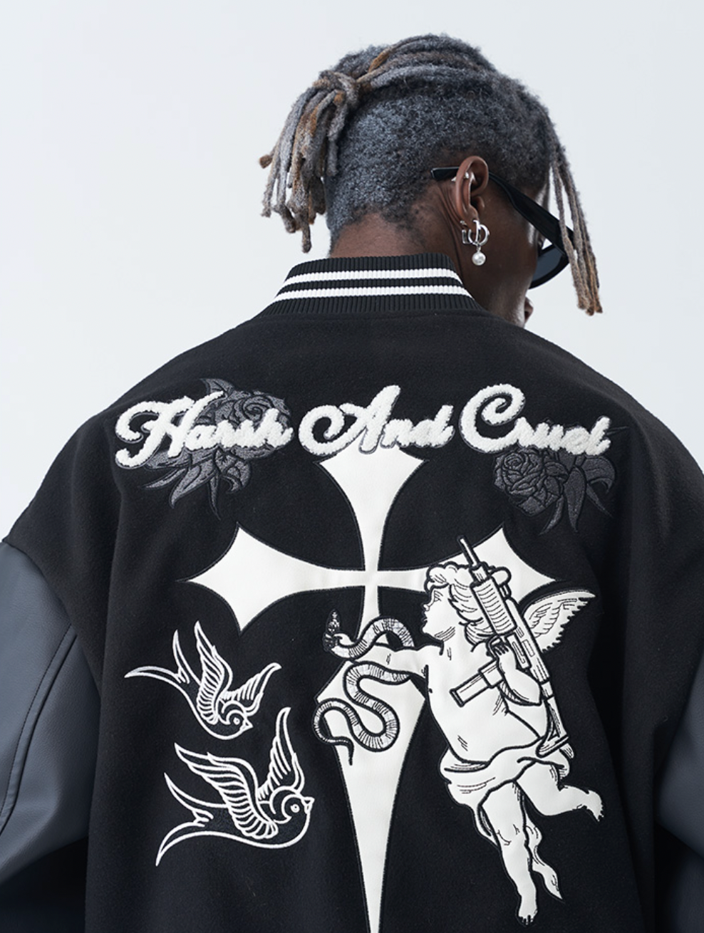 Harsh and Cruel Cross Angel Embroidered Varsity Jacket | Face 3 Face