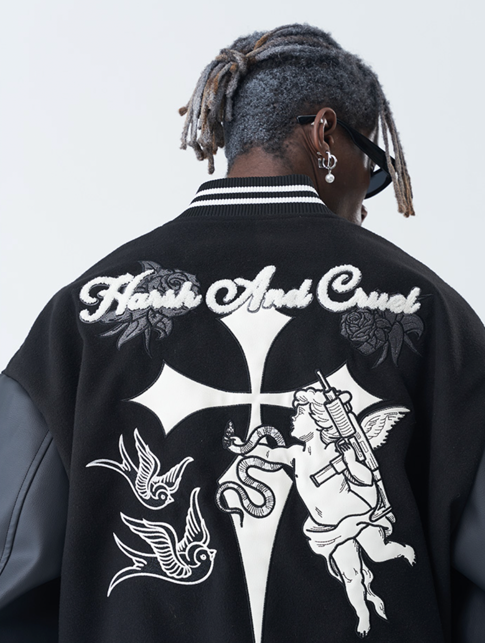 Harsh and Cruel Cross Angel Embroidered Varsity Jacket