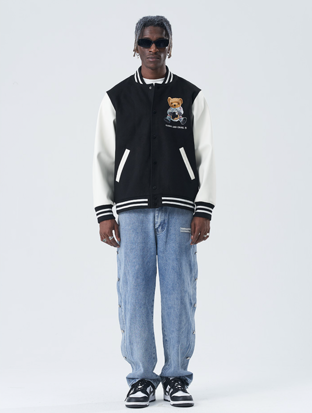 Harsh and Cruel Bear Embroidered Varsity Jacket | Face 3 Face