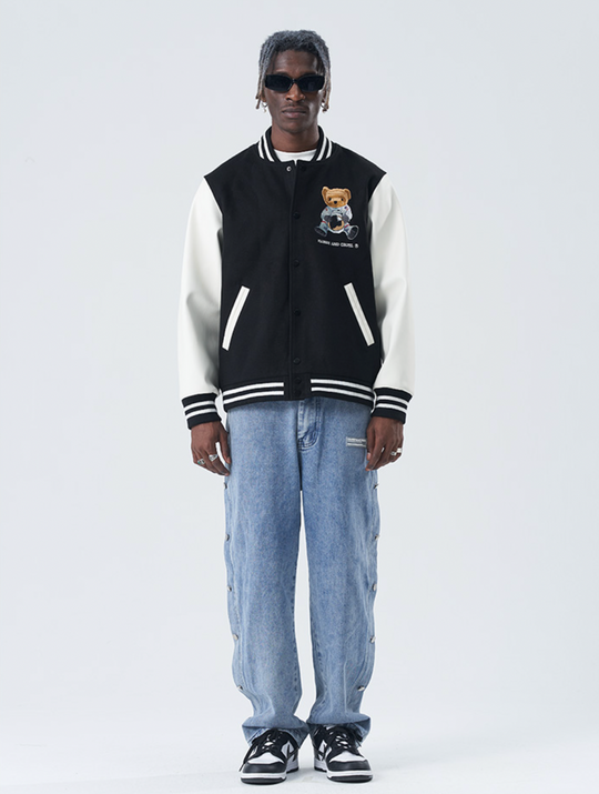 Harsh and Cruel Bear Embroidered Varsity Jacket | Face 3 Face