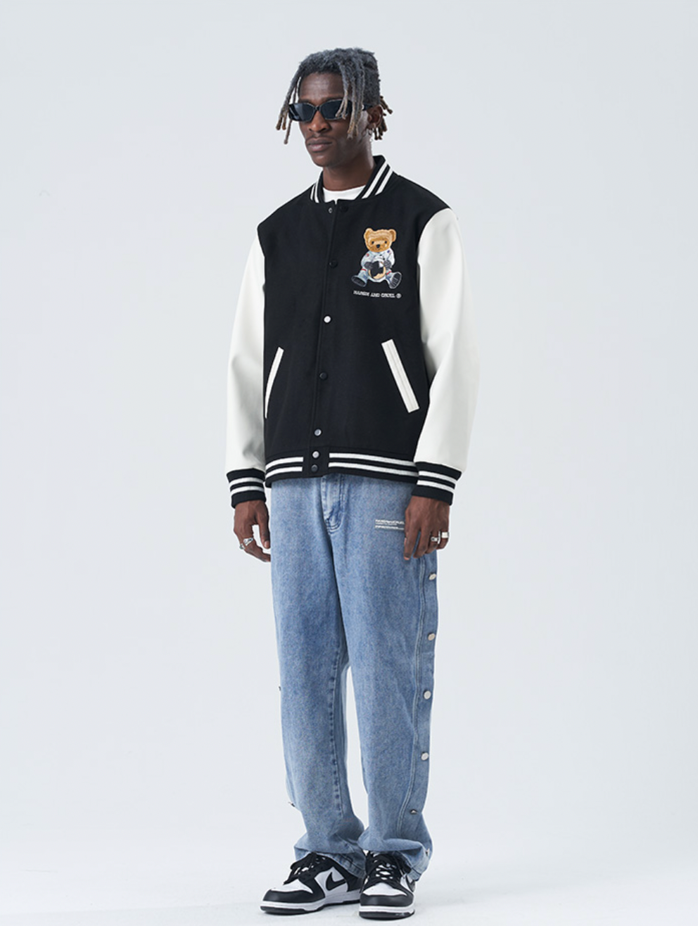 Harsh and Cruel Bear Embroidered Varsity Jacket | Face 3 Face