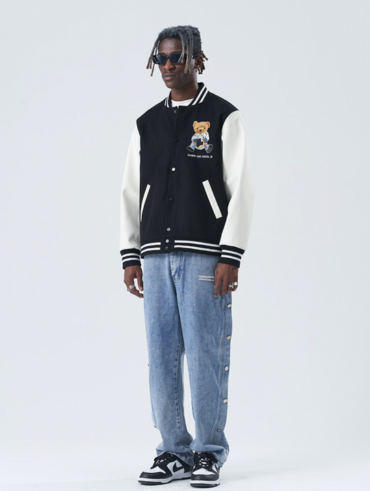 Harsh and Cruel Bear Embroidered Varsity Jacket | Face 3 Face