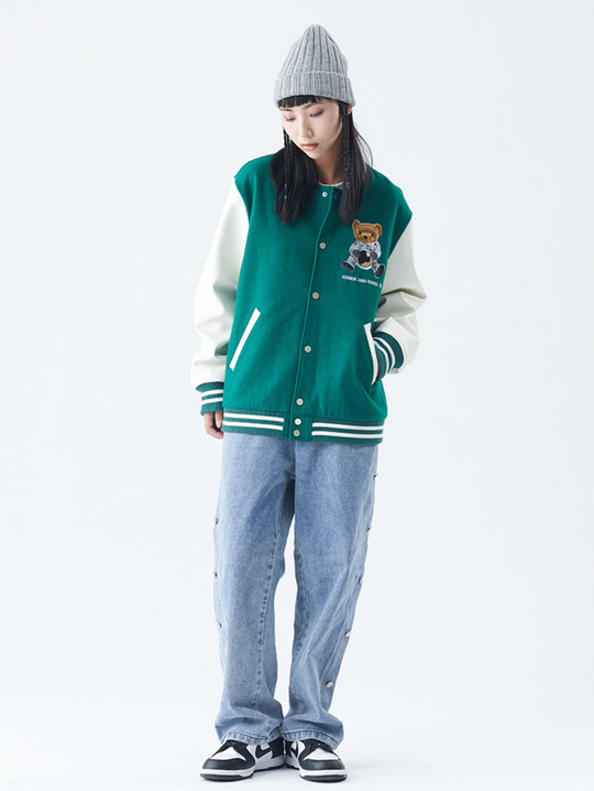 Harsh and Cruel Bear Embroidered Varsity Jacket | Face 3 Face