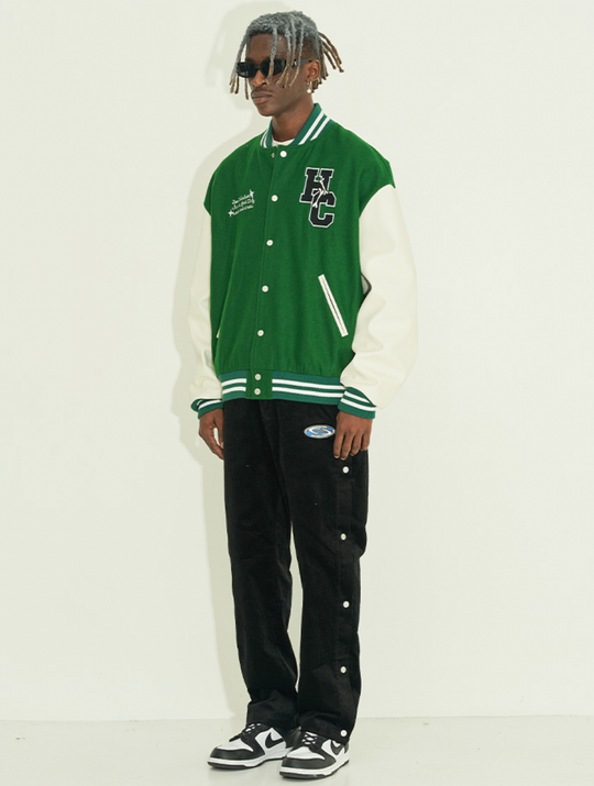 Harsh and Cruel Circular Ring LOGO Bulldog Varsity Jacket | Face 3 Face