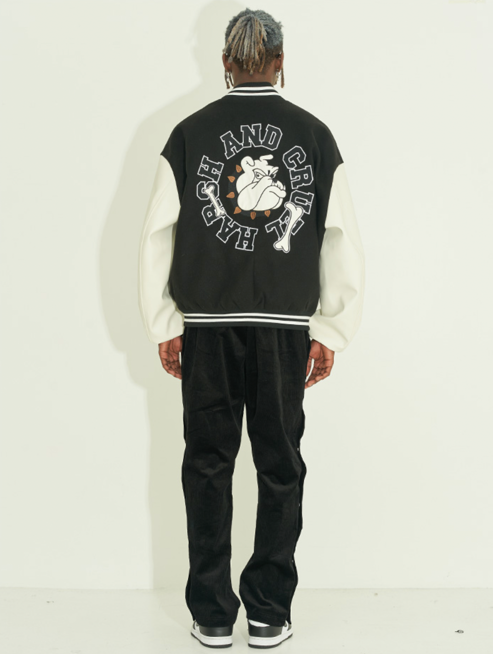 Harsh and Cruel Circular Ring LOGO Bulldog Varsity Jacket | Face 3 Face