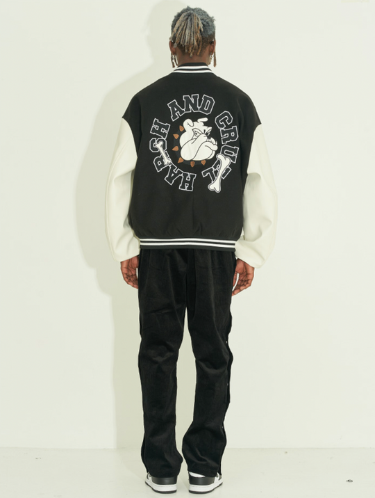 Harsh and Cruel Circular Ring LOGO Bulldog Varsity Jacket | Face 3 Face