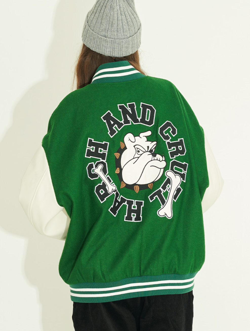 Harsh and Cruel Circular Ring LOGO Bulldog Varsity Jacket | Face 3 Face