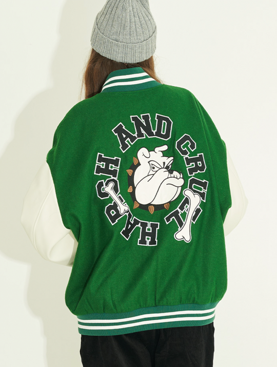 Harsh and Cruel Circular Ring LOGO Bulldog Varsity Jacket | Face 3 Face