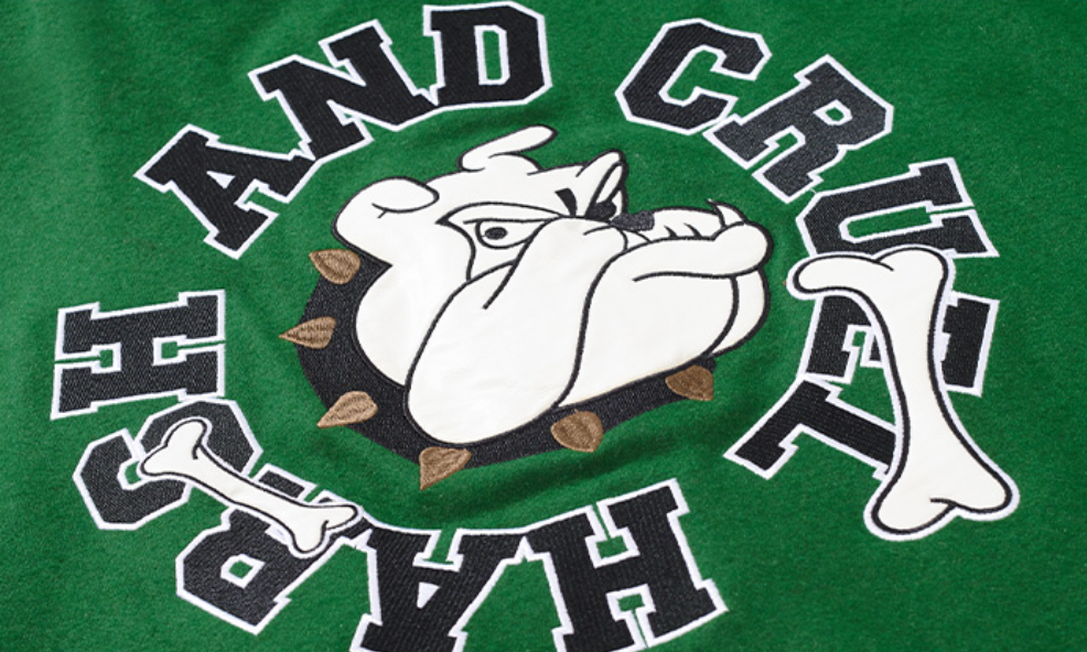 Harsh and Cruel Circular Ring LOGO Bulldog Varsity Jacket | Face 3 Face