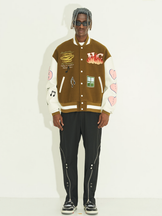 Harsh and Cruel Graffiti Logo Smiley Face Love Heart UFO Varsity Jacket | Face 3 Face