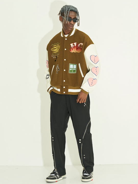 Harsh and Cruel Graffiti Logo Smiley Face Love Heart UFO Varsity Jacket | Face 3 Face