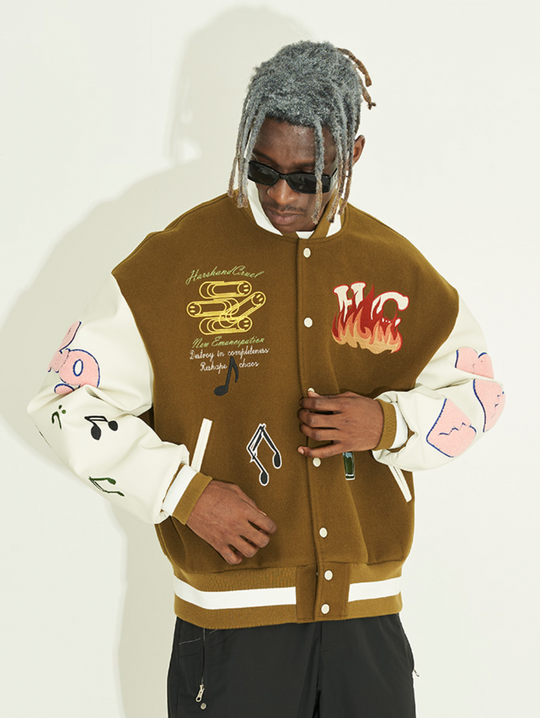 Harsh and Cruel Graffiti Logo Smiley Face Love Heart UFO Varsity Jacket | Face 3 Face