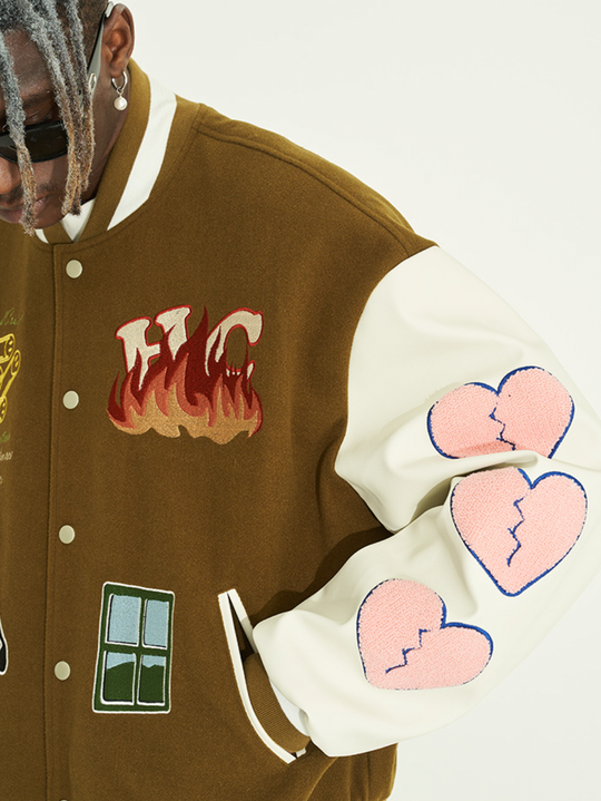 Harsh and Cruel Graffiti Logo Smiley Face Love Heart UFO Varsity Jacket | Face 3 Face