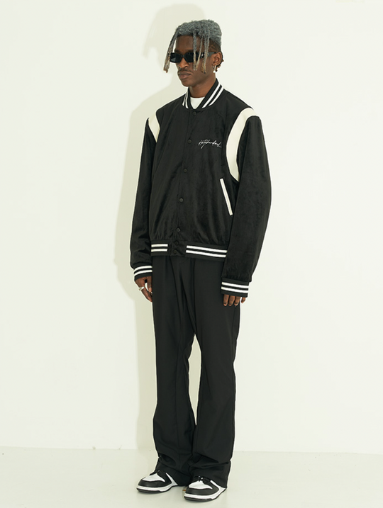 Harsh and Cruel Handwritten LOGO Embroidered Velvet Varsity Jacket | Face 3 Face