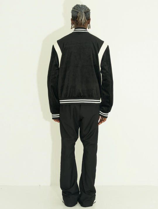 Harsh and Cruel Handwritten LOGO Embroidered Velvet Varsity Jacket | Face 3 Face