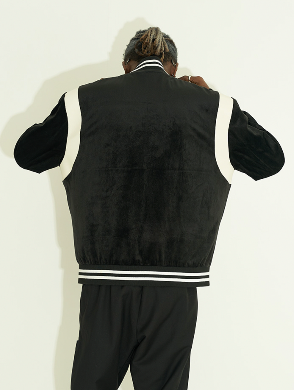 Harsh and Cruel Handwritten LOGO Embroidered Velvet Varsity Jacket | Face 3 Face