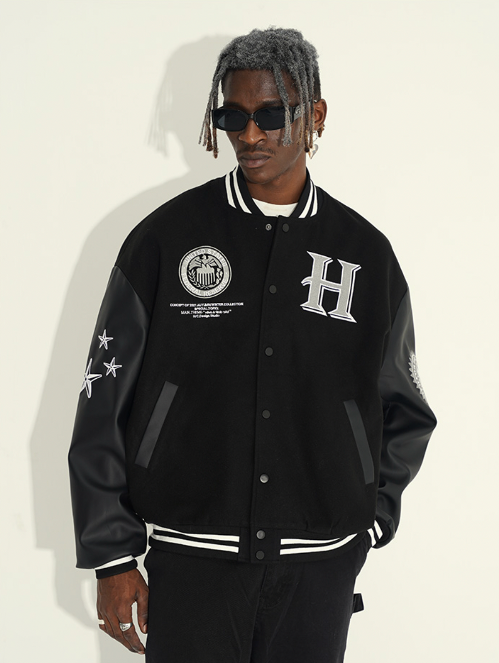 Harsh and Cruel Cross Embroidered Varsity Jacket | Face 3 Face